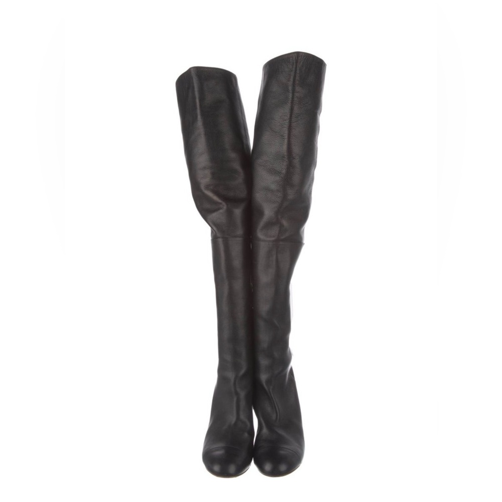 Channel Women's Over-the-Knee Leather High-Heel Boot - Black subtle CC - Picture 3 of 7